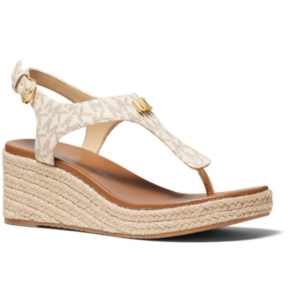 Michael Kors Laney Vanilla MK Logo Thongs Wedges Sandals Shoes  size 9.5M